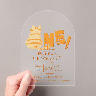 Süße dicke orange Katze 1. Geburtstag Acryleinladungen
