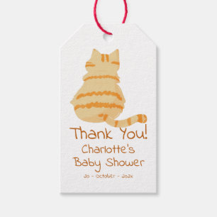 Süße dicke orange Katze Baby Shower Geschenkanhänger