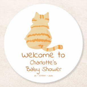 Süße dicke orange Katze Baby Shower Runder Pappuntersetzer