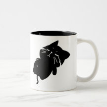 Süße dicke schwarze Katze Kaffeetasse