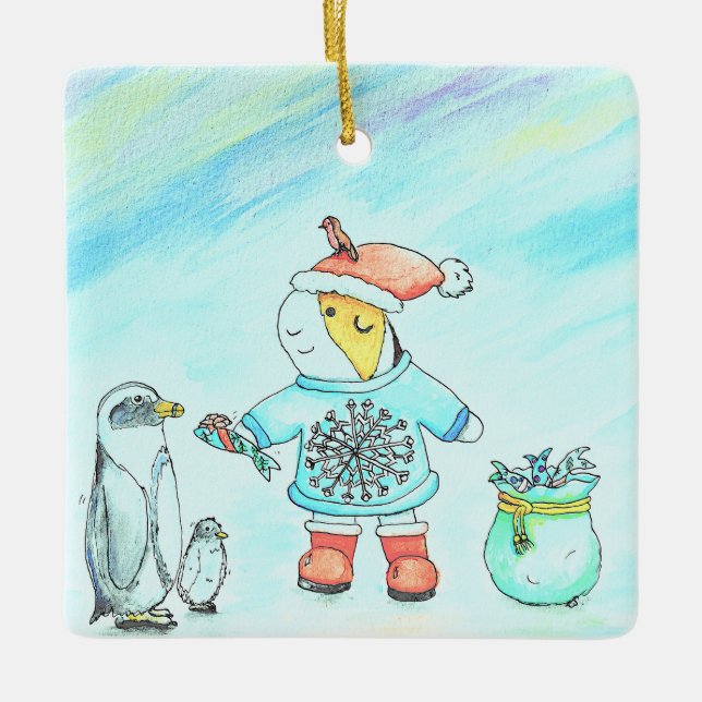 Süsse die Guinea Schweinchen geben Weihnachtsgesch Keramikornament (Vorderseite)