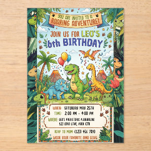 Süße Dino 6. Geburtstags-Jungle-Adventure-Party Acryleinladungen