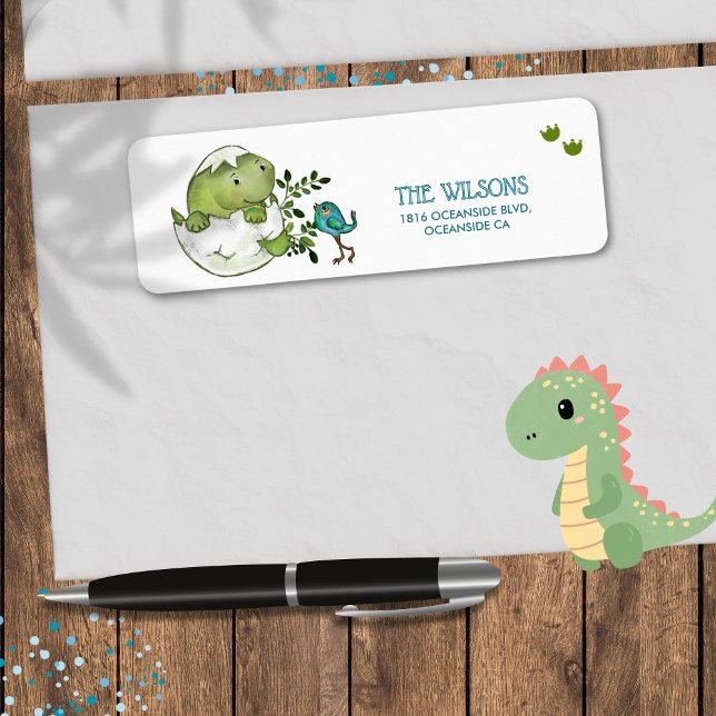 Süße Dino-Baby-Junge-Shower-Rücksendeadresse  (Cute Dino Baby Boy Shower Return Address Label)