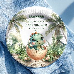Süße Dino-Baby-Party Namensschilder schlüpfen bald Pappteller