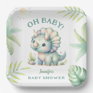 Süße Dino-Dschungel-Triceratops-Dinosaurier-Baby-P Pappteller