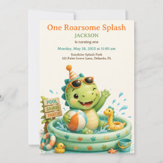 Süße Dino-Splash-Pool-Party zum ersten Geburtstag Einladung