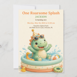 Süße Dino-Splash-Pool-Party zum ersten Geburtstag Einladung