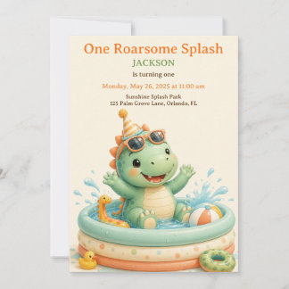 Süße Dino-Splash-Pool-Party zum ersten Geburtstag Einladung