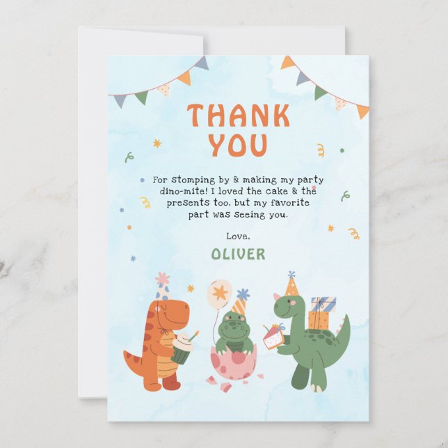 Süße Dinosaurier 4. Geburtstags Dankeskarten Dankeskarte (Vorderseite)