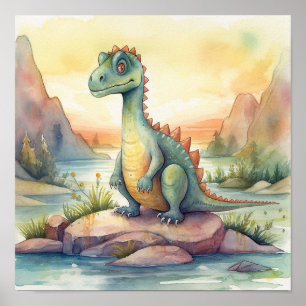Süße Dinosaurier-Aquarell-Geschichtenbuch-Illustra Poster
