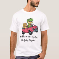 Süße Dinosaurier-Freunde fahren mit rosa Auto Cart