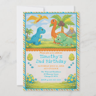 Süße Dinosaurier-Freunde Kindergeburtstag Einladung