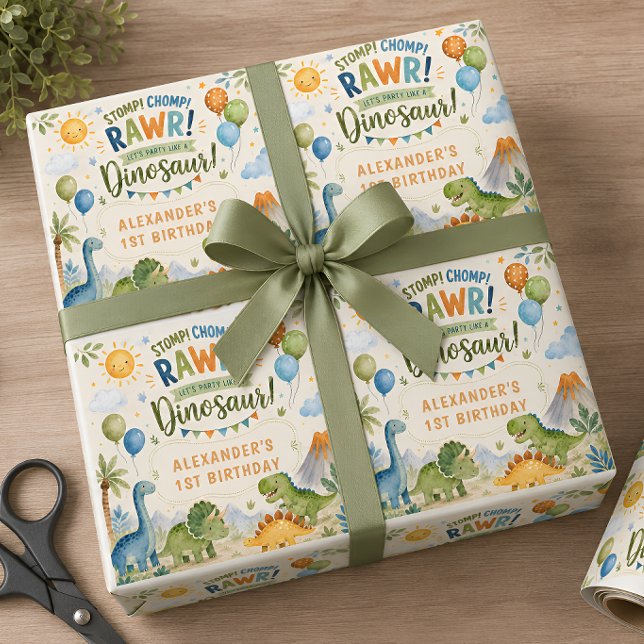 Süße Dinosaurier-Geburtstags-Verpackungspapier Jun Geschenkpapier (Von Creator hochgeladen)