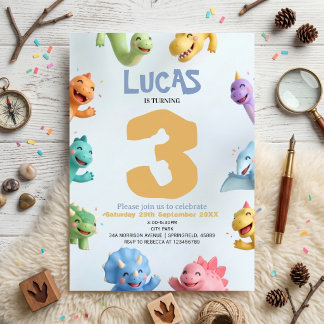 Süße Dinosaurier-Geburtstagsfeier für Kinder Einladung