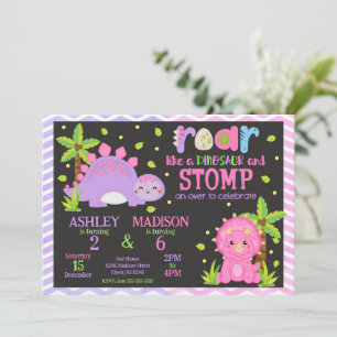 Süße Dinosaurier gemeinsame Geburtstagsfeier Einladung