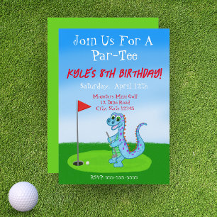 Süße Dinosaurier-Golf-Themen-Kindergeburtstag  Einladung
