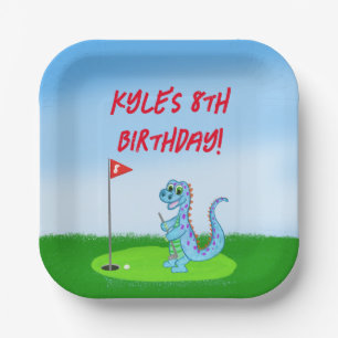 Süße Dinosaurier-Golf-Themen-Kindergeburtstagsserv Pappteller