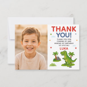 Süße Dinosaurier-Kinder-Geburtstagsfoto Dankeskarte