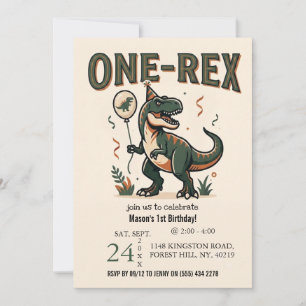 Süße Dinosaurier-One-Rex-Einladung zum 1. Geburtst Einladung