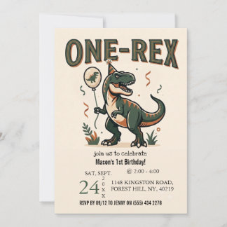 Süße Dinosaurier-One-Rex-Einladung zum 1. Geburtst Einladung