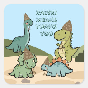 Süße Dinosaurier-Partygeschenk-Aufkleber Quadratischer Aufkleber