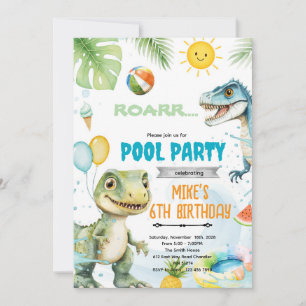 Süße Dinosaurier-Pool-Themen-Einladung Einladung