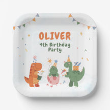 Süße Dinosaurier T-Rex 4. Geburtstag Papier Teller