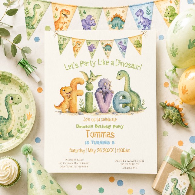 Süße Dinosaurier-Themen-Fünf-Geburtstag Einladung (Von Creator hochgeladen)
