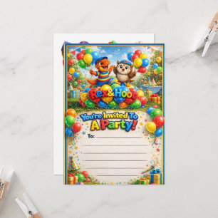 Süße Dinosaurier- und Eulen-Kinder-Geburtstags-Ein Einladung