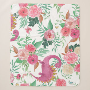 Süße Dinosaurier Vintage-Blumenmuster Sherpadecke