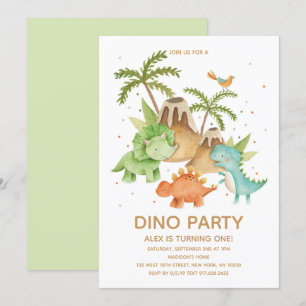 Süße Dinosaurier-Wasserfarben-Geburtstagsfeier Einladung