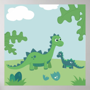 Süße Dinosauriermutter und Baby-Junge-Nursery-Post Poster