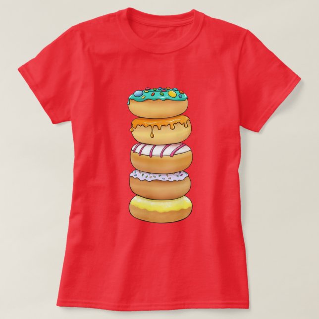 🍩Süße Donut-Stack-Frauen-Basic-T-Shirt T-Shirt (Design vorne)