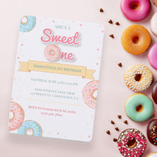 Süße Donut wird 1 Jahr alt Einladung