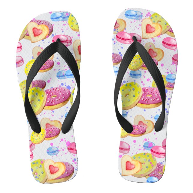 Süße Donuts mit farbenfrohen Glasmustern Flip Flops (Fußbett)