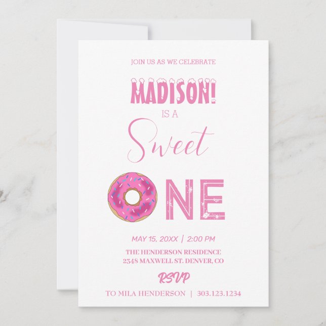 Süße Donuts, Regenbogenfarben, süßer erster Geburt Einladung (Vorderseite)