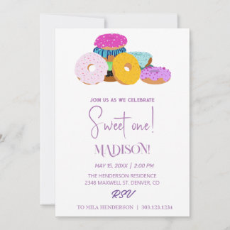 Süße Donuts, Regenbogenfarben, süßer erster Geburt Einladung
