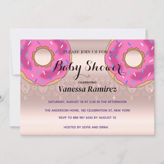 Süße Donuts, Rose Gold Kindergeschenk Einladung (Vorderseite)