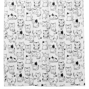 Süße Doodle-Katzen Muster Duschvorhang