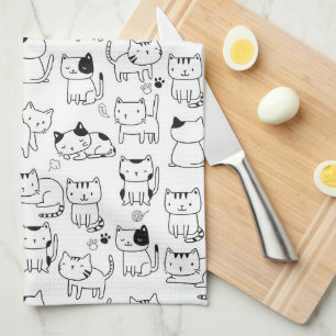 Süße Doodle-Katzen Muster Geschirrtuch