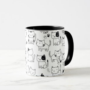 Süße Doodle-Katzen Schwarz-Weiß-Muster Tasse