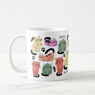 Süße Doodle-Katzen und Pfotenabdrücke Kaffeetasse