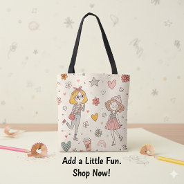 Süße Doodle-Mädchen Fullprint-Tragetasche