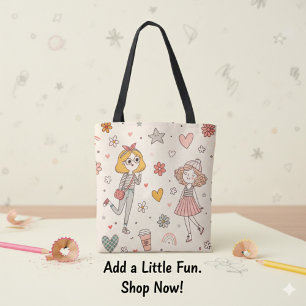 Süße Doodle-Mädchen Fullprint-Tragetasche