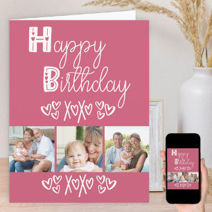 Süße Doodle-Typografie Rosa 3 Foto Geburtstag Karte