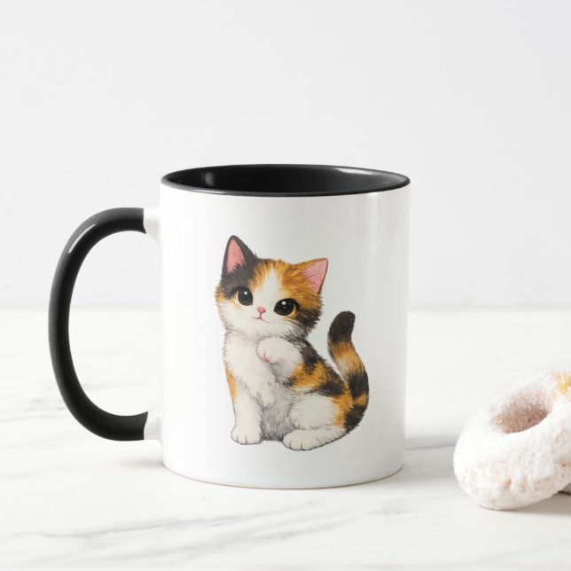 Süße Dreifarben-Kätzchen-Tasse Tasse (Mit Donut)