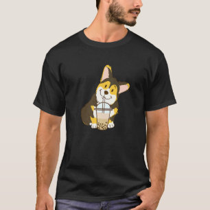 Süße dreifarbige Corgi und Boba-Hund-Bubble-Milch- T-Shirt