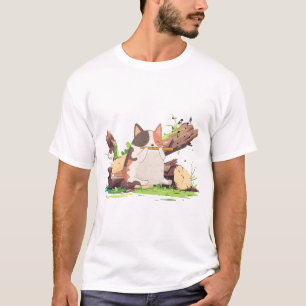 Süße dreifarbige Katze spielt Flöte im Wald Illust T-Shirt