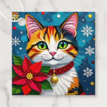 Süße dreifarbige Katze und Weihnachtsstern Weihnac