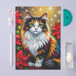 Süße dreifarbige Katze und Weihnachtsstern Weihnac Seidenpapier